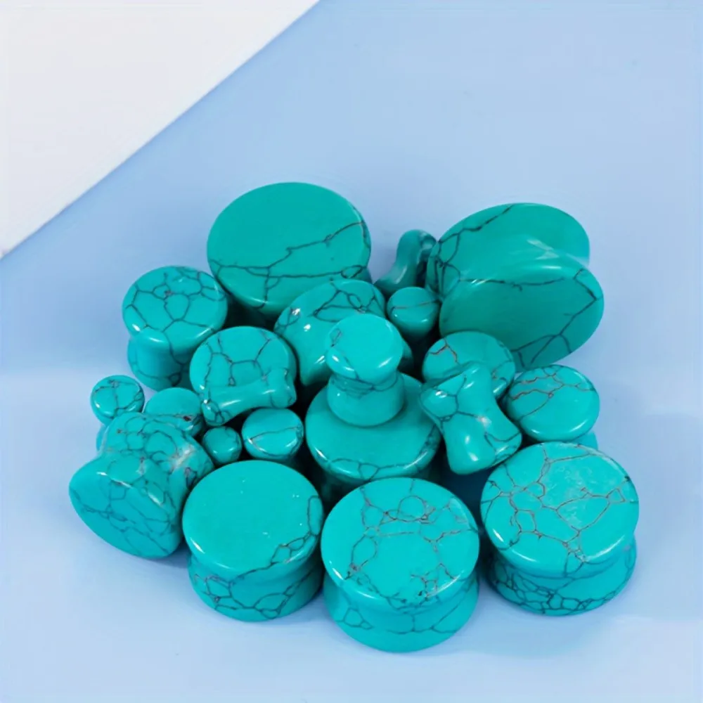 1Pair Vintage Elegant Turquoise Stone Ear Gauges High Polished Flared Plugs Daily Wear Piercing Accessory Simply Style Y2K