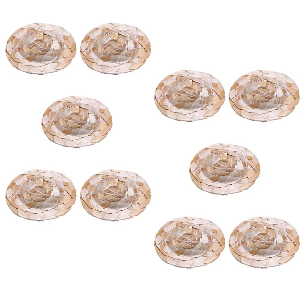 10 قطعة قبعات صغيرة من القش المنسوجة المدمجة خفيفة الوزن الحرفية الديكور صور الدعامة الإبداعية قبعة صغيرة حلية DIY بها بنفسك الملحقات