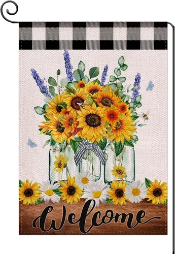 Sunflower Garden Flag Buffalo Floral Welcome Spring Garden Flag Double Sided,Spr HHJ LLG