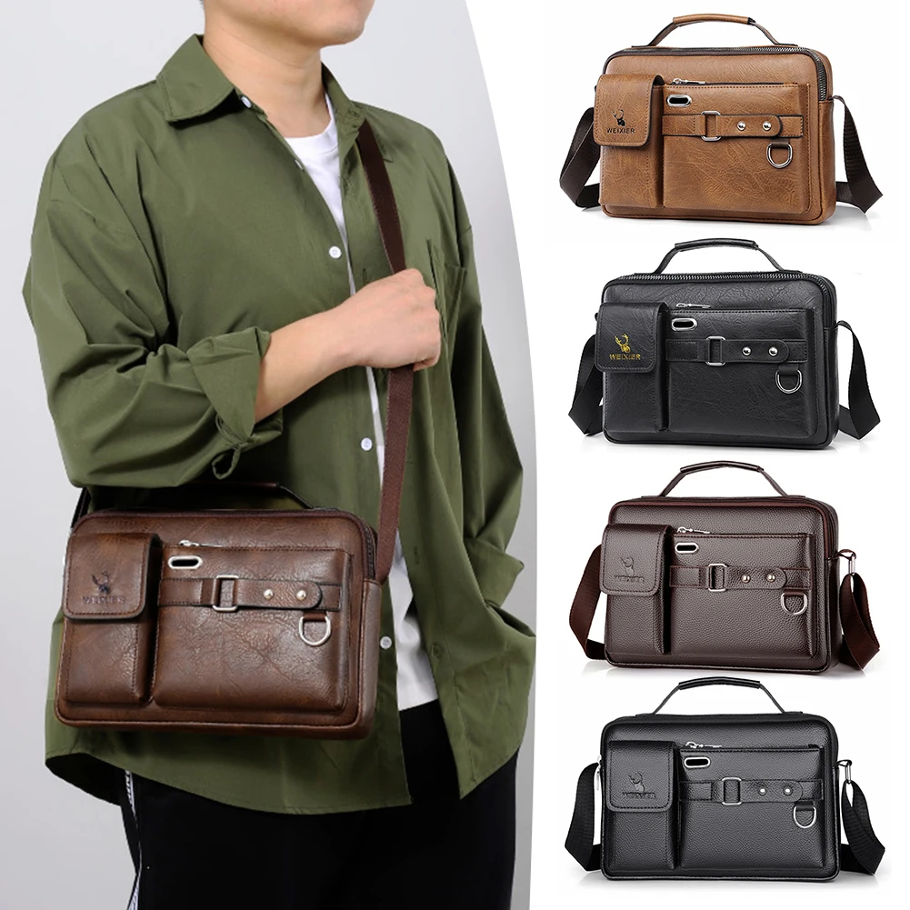 

Стильная мужская сумка на одно плечо, водонепроницаемая деловая сумка через плечо для ноутбука, искусственная кожа для ежедневных поездок, студенческая сумка на слинге