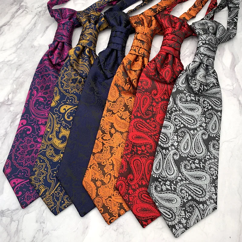 Formal Paisley Neckties The Windsor Tuxedo Vest Ascots Ties For Men White Self-tie Wedding Cravat Gentleman Suit Navy Gravatas