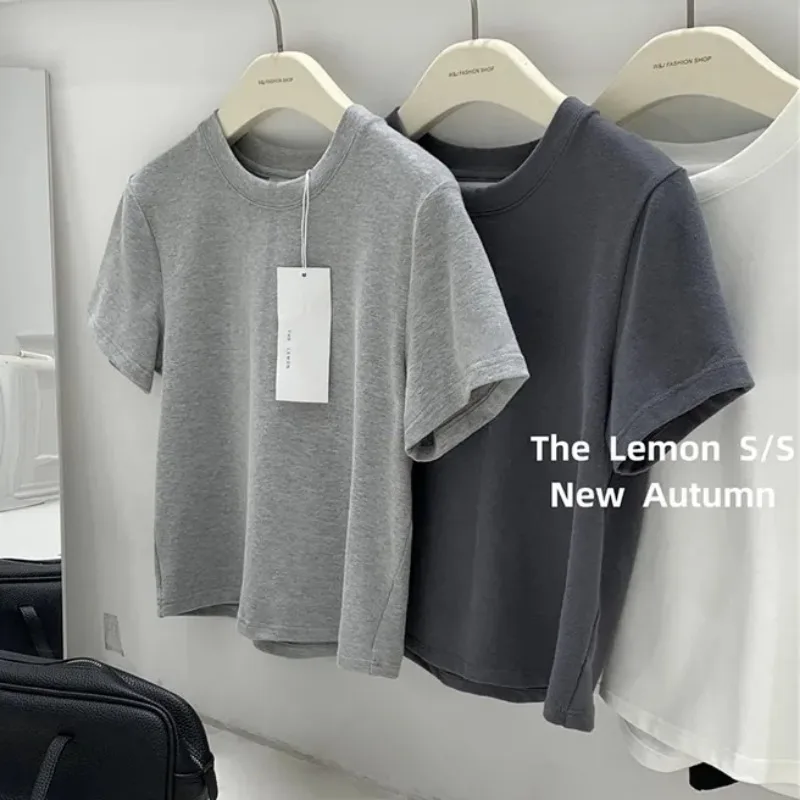 

Женская однотонная футболка с круглым вырезом, повседневный базовый топ с короткими рукавами