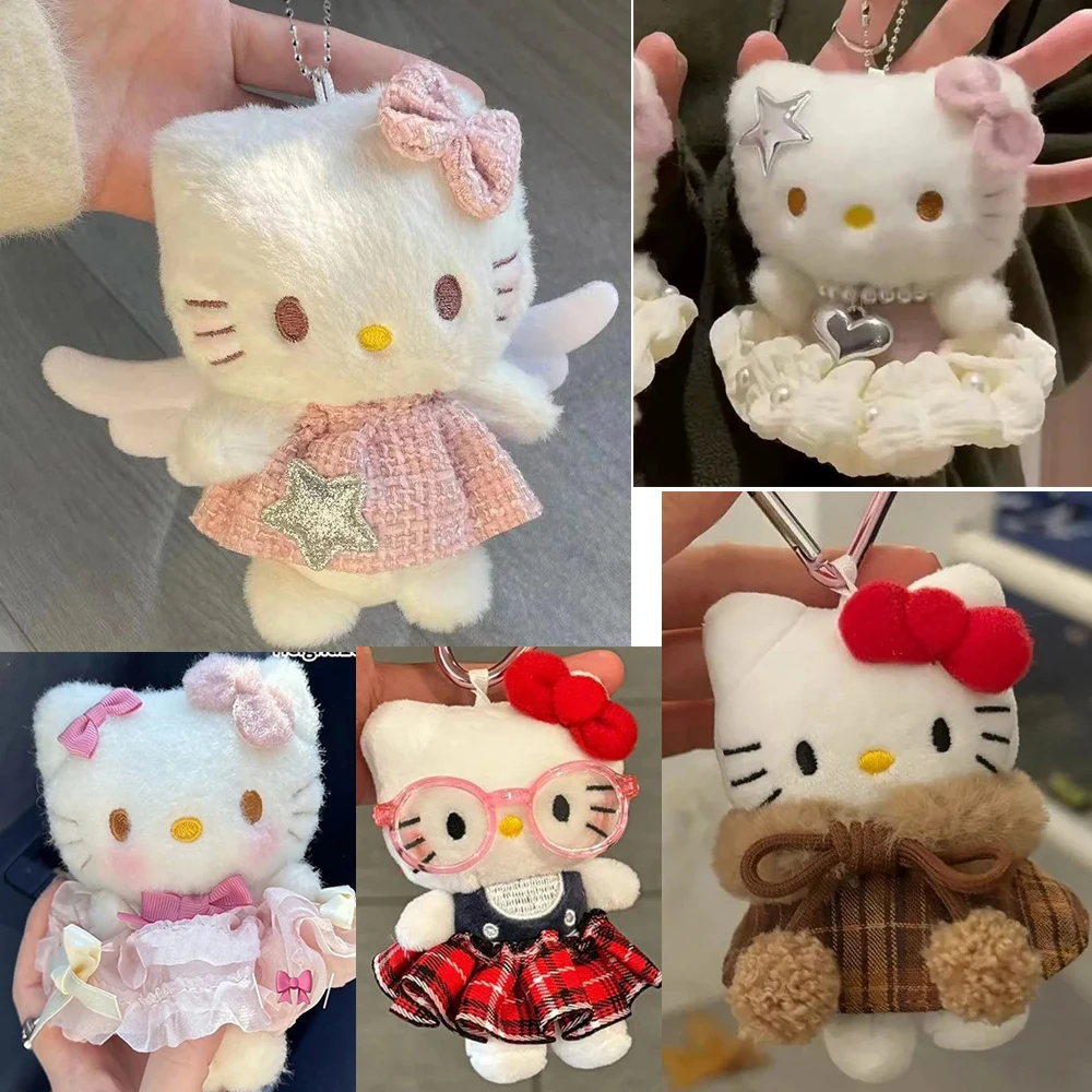 * Sanrio Hello Kitty Peripheral Doll Keychain Cute Fashion Sunglasses Kt Cat Keyring Backpack Plush Toy key chain Birthday Gifts