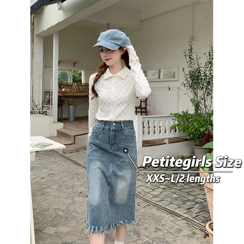 

150cm Shortgirls High Street Vintage Tassel Cowboy Skirt Women High Waist A-line Mid length version XS Appear High Spring Autumn