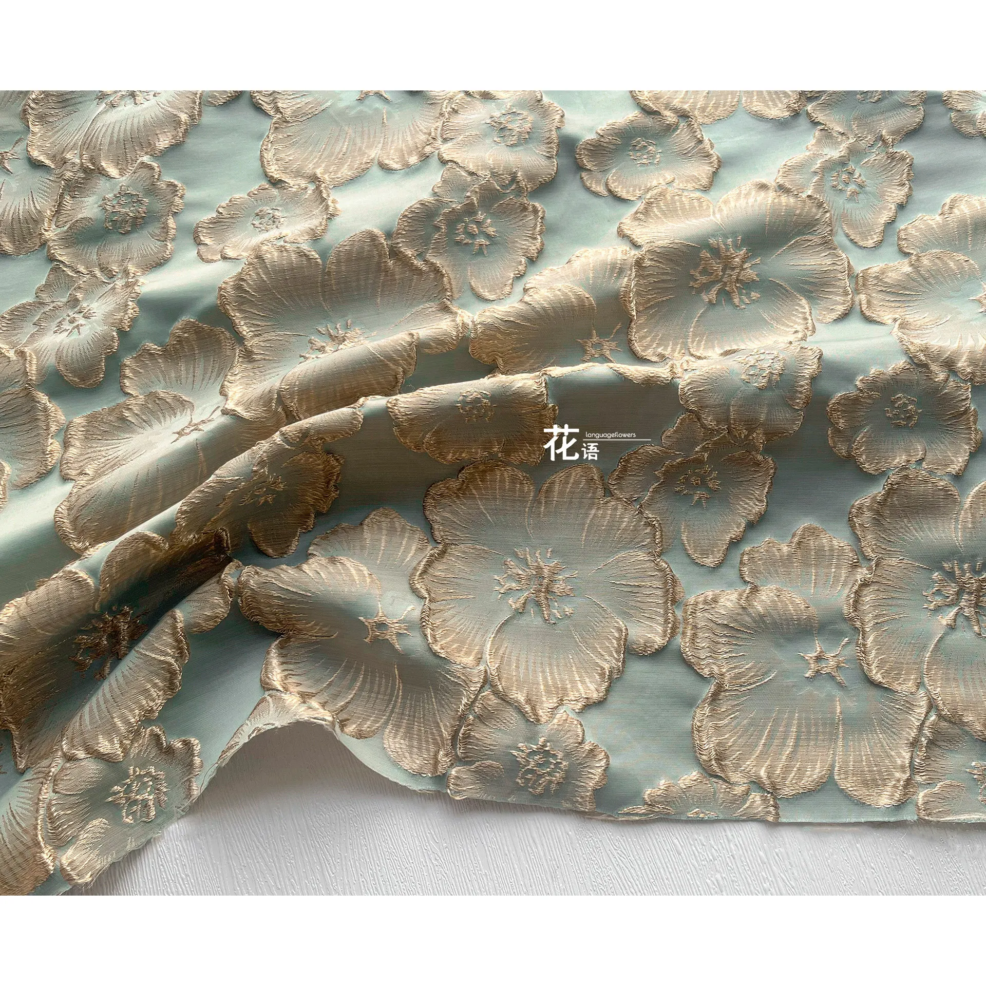 Gray Blue Plum Blossom Jacquard Designer Fabric Thread Raised Floral Texture for Dressmaking and Decorative Projects
