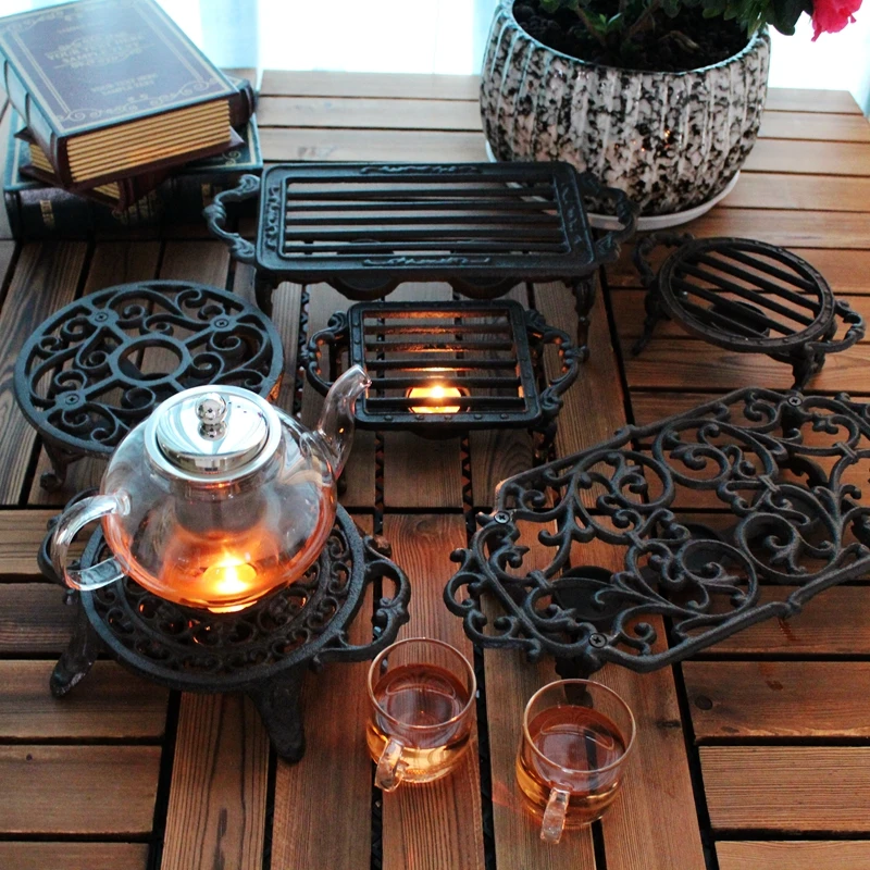 Retro Cast Iron Art Tea Coffee Making Base Alcohol Stove Dish Warmer Candles Table Lamp Holder Home Decoration Warm Ornaments view 2