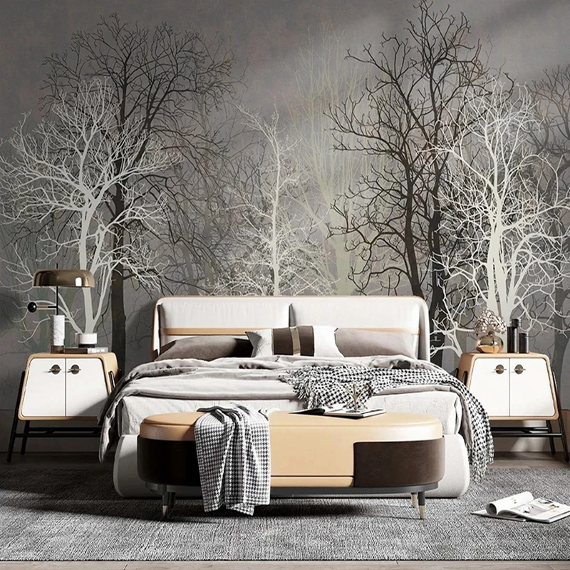 Custom Photo Mural Nordic Retro Forest Tree Abstract Gray Background Decorative Home Bedroom Wallpaper Designs Eco-friendly