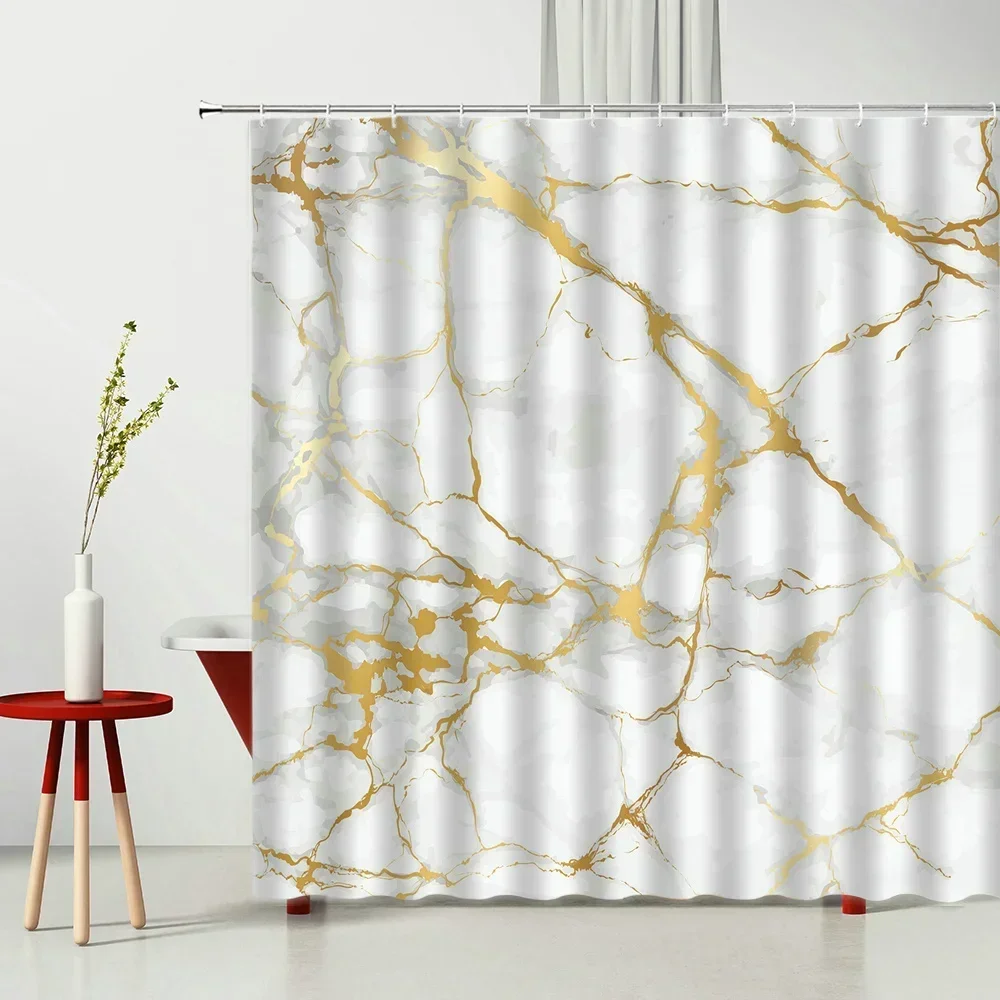 Marble Texture Luxury Bathroom Shower Curtain Modern Polyester Fabric Shower Curtain Bathtub Accessories Bath Screen with Hooks