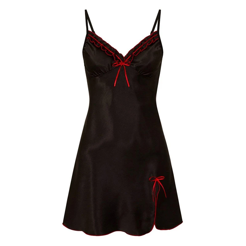 Women Sexy Sleepwear Lace Silk Satin Night Dress Sleeveless Nighties V-neck Nightgown Plus Size Nightwear image 2