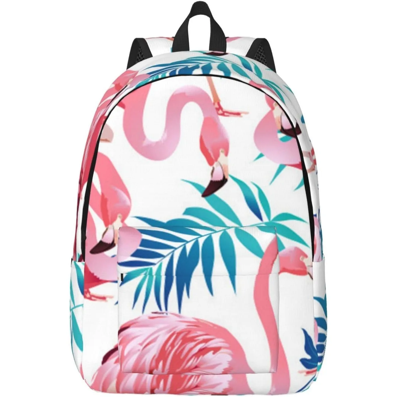 

Flamingo Bird Green Plant Leaf Print Canvas Laptop Backpack Versatile Work Lightweight Backpack Canvas For Women,Men
