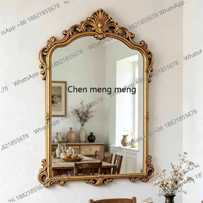 American retro special-shaped makeup mirror living room wall hanging gold carved decorative mirror bathroom mirror