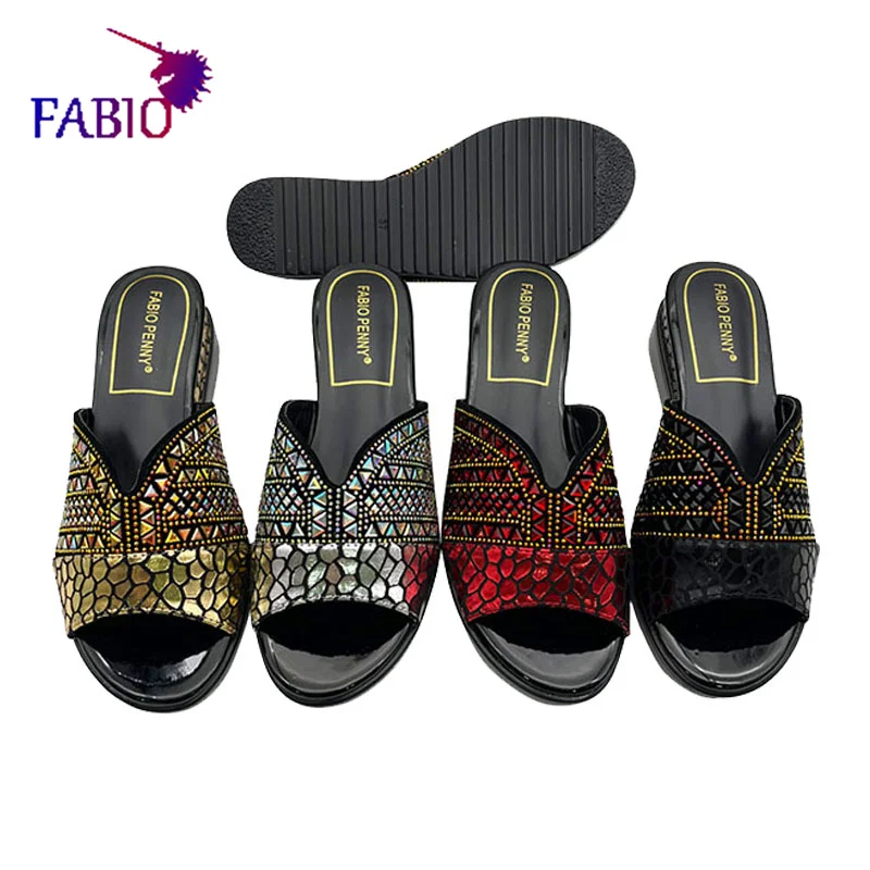 FABIO PENNY Women\'s Rhinestone-Decorated Slippers Fashionable Shiny Thick-Soled Comfortable Casual Commuting Slippers
