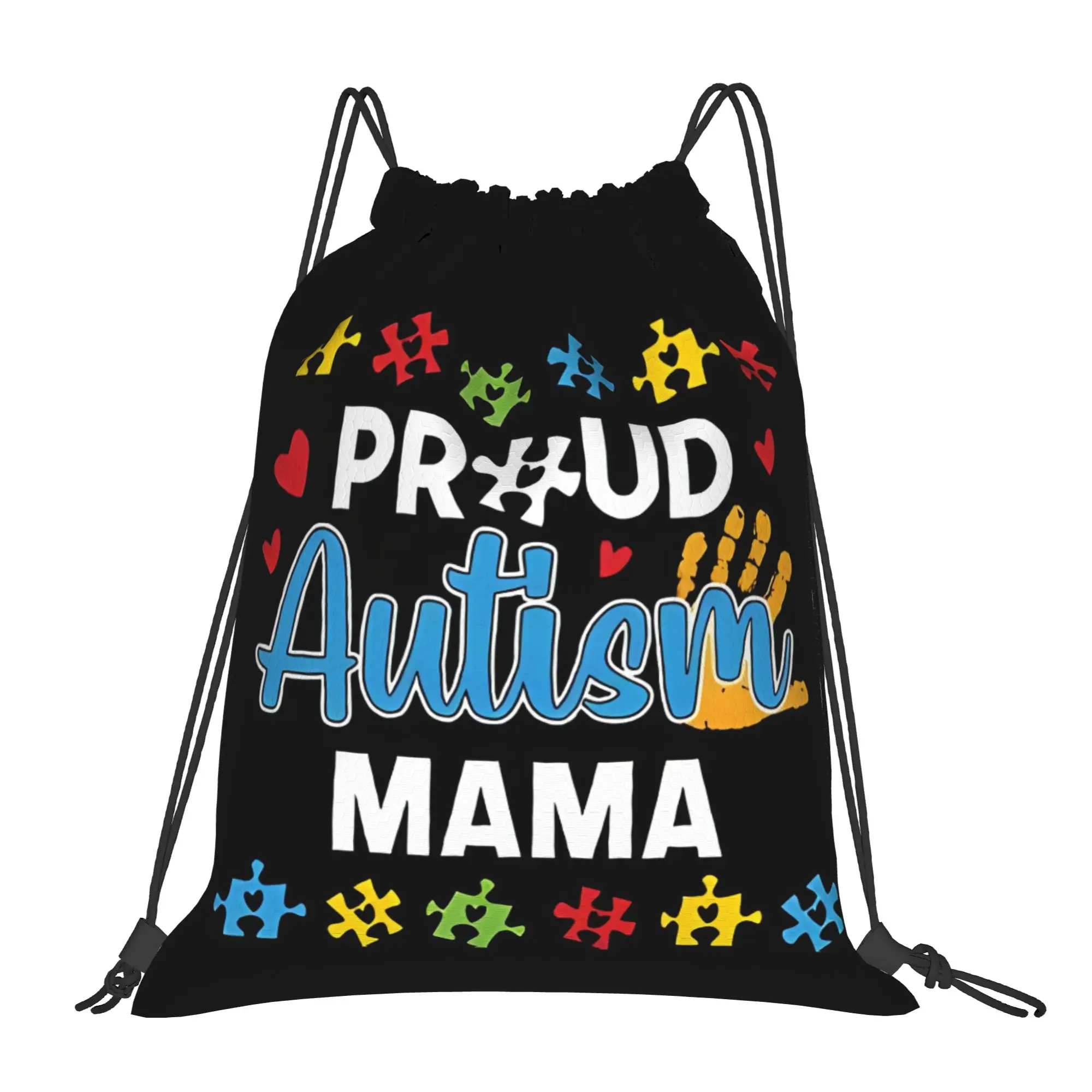 Proud Mama Autism Awareness Month Matching Family Puzzle Mom  Drawstring Bags Gym Unisex Storage Organize Bundle Pocket Rope Bag