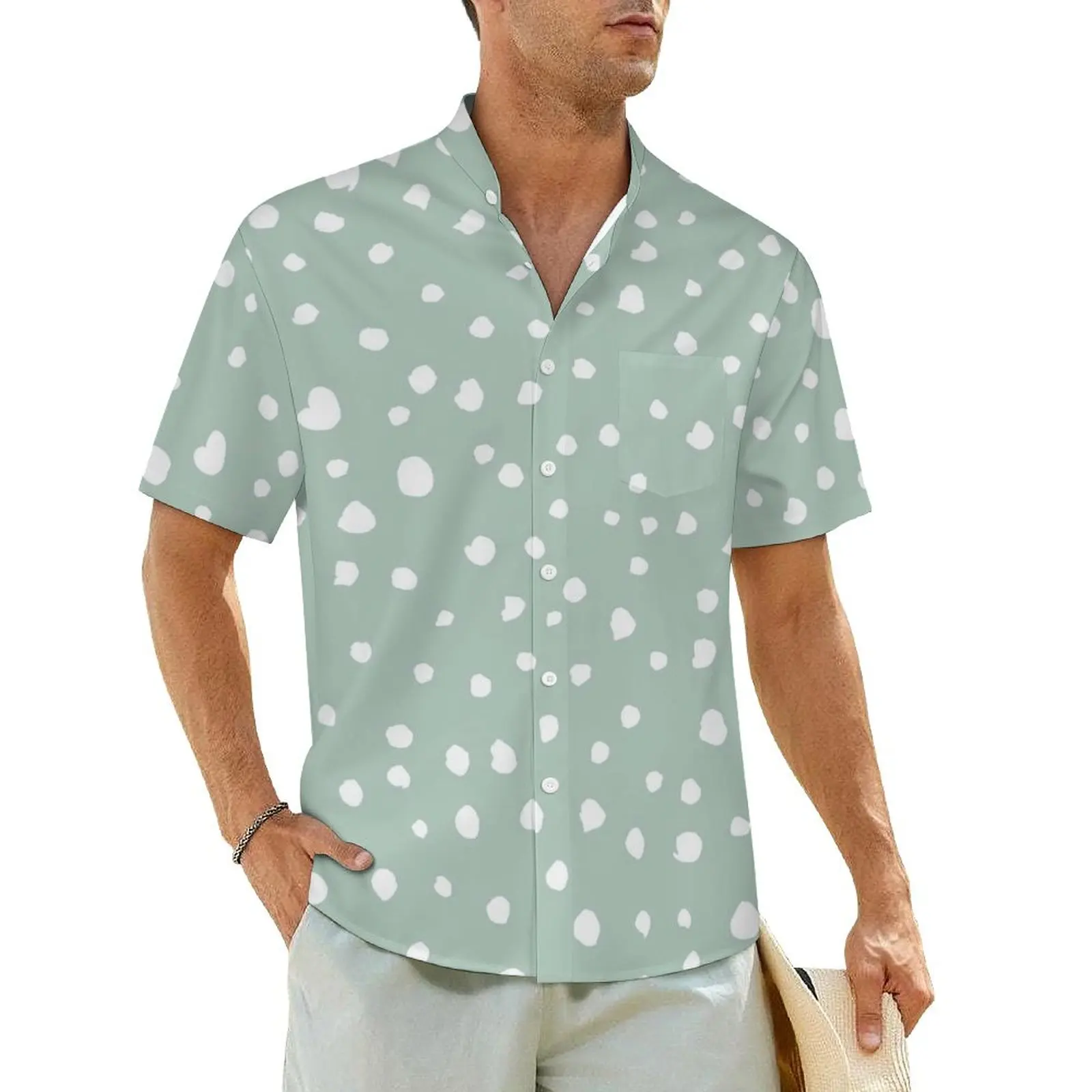 

Dalmatian Spots Vacation Shirt White Dots Print Hawaiian Casual Shirts Men Novelty Blouses Short-Sleeve Stylish Printed Tops