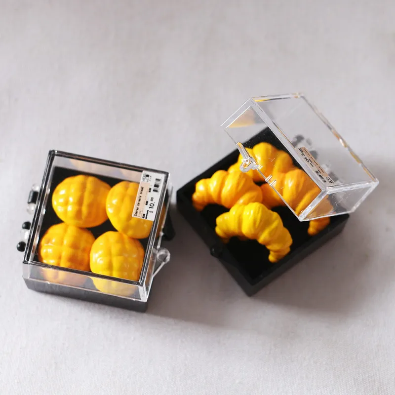 1set Mini Pineapple Croissant Set Boxed Bread Miniature Food Models DIY Baking Accessories Dessert Decoration Craft Ornaments
