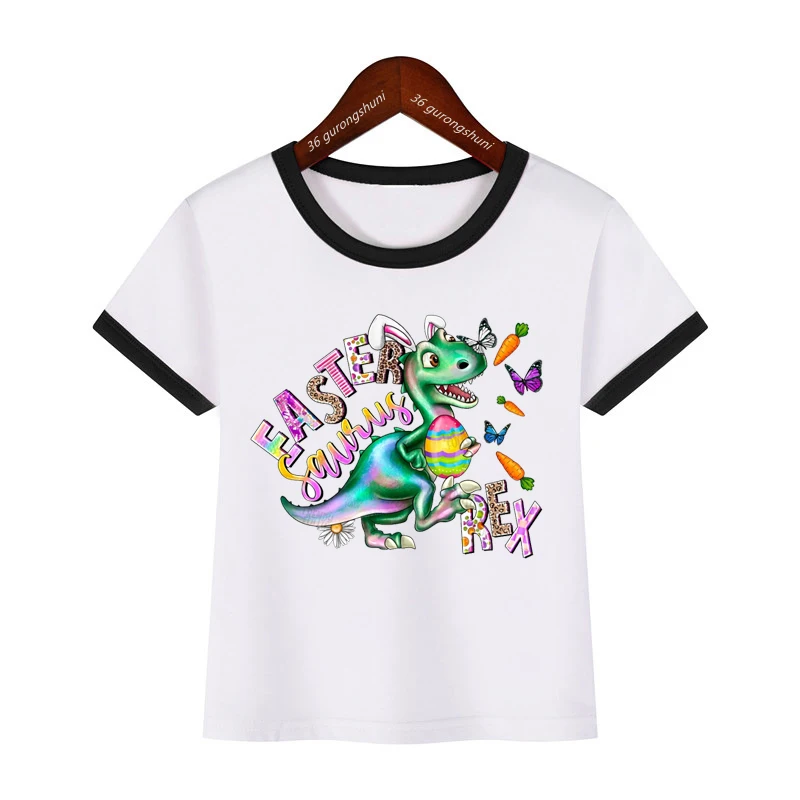 Camiseta para niños 2025, camiseta de Pascua Saurus Rex, Top informal blanco de manga corta, camiseta de moda para niños y niñas, camisetas para el día de Pascua