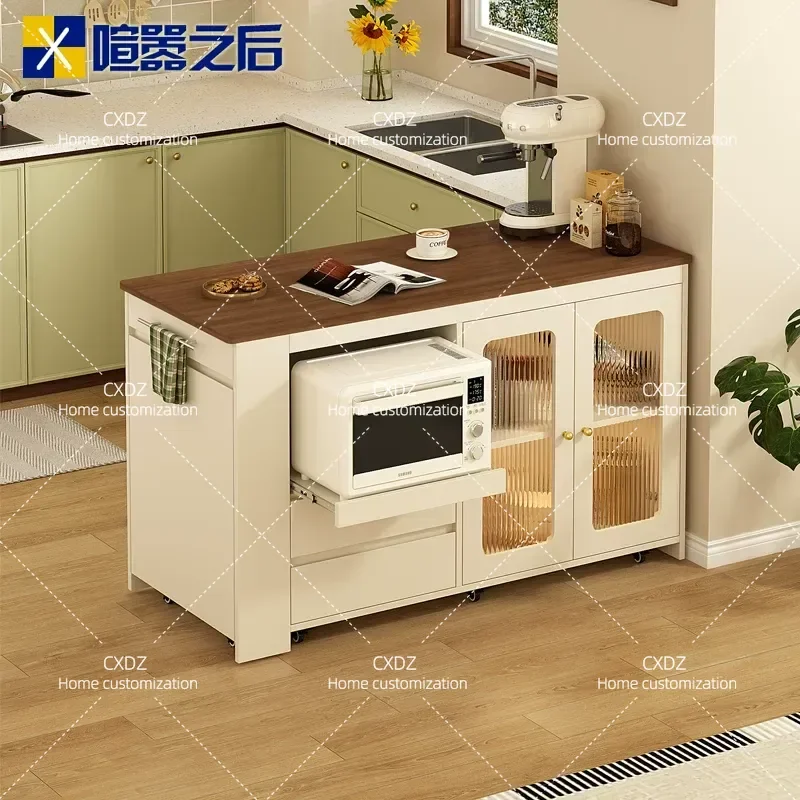 New Solid Wood Island Dining Table Integrated Small Apartment Kitchen Flush Bar Counter with Locker E104