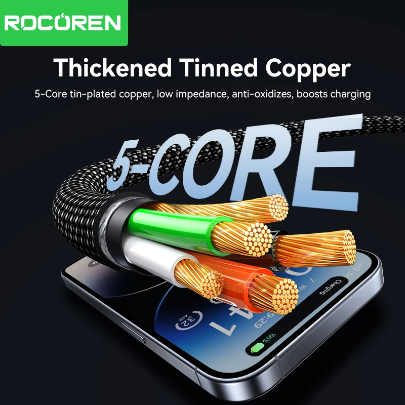 Rocoren PD 27W USB C Lighting Data Cable for iPhone 14 13 12 11 Pro Max Fast Charging 2.4A USB2.0 Data Cord for iPad Pro Wire