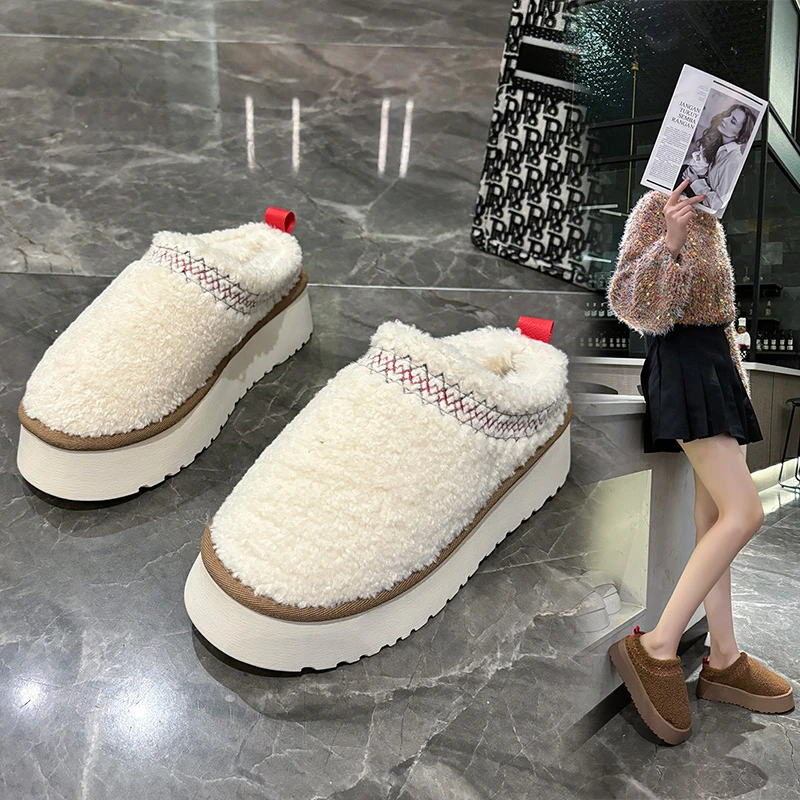 

2024 New Winter Women's Fur Slippers Ankle Boots Flat Bottom Short Plush Warmth Designer Winter Snow