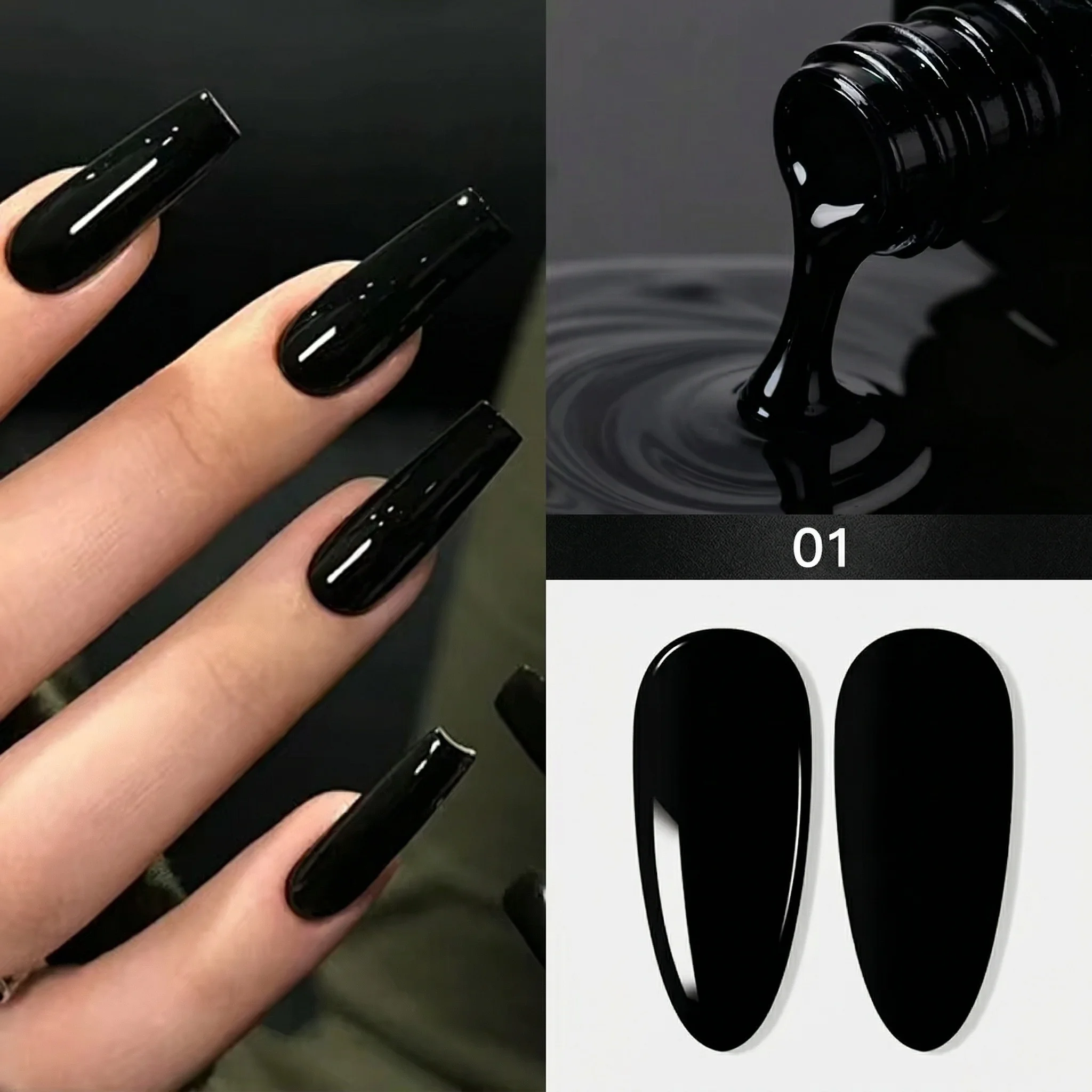 Hassleless 15ml Black Nail Gel Polish — Soak-Off Formula, Minimalist Style; Nail Art Tools & Design, Ideal for Home or Salon DIY