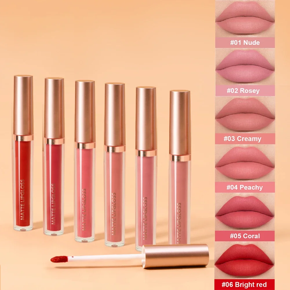 6Set Matte Lip Gloss AB two sets Not Stained with Cup Mouth Red Lip Gloss Moisturizing Long Lasting Not Easy To Fade Lip Gloss