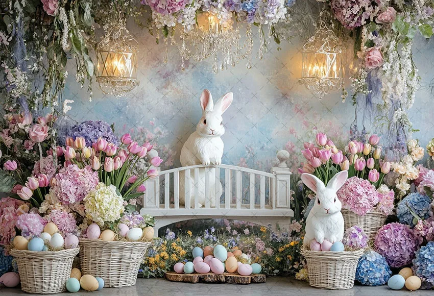 Mehofond Photography Background Spring Easter Garden Floral Rabbit Kids Birthday Cake Smash Portrait Decor Backdrop Photo Studio