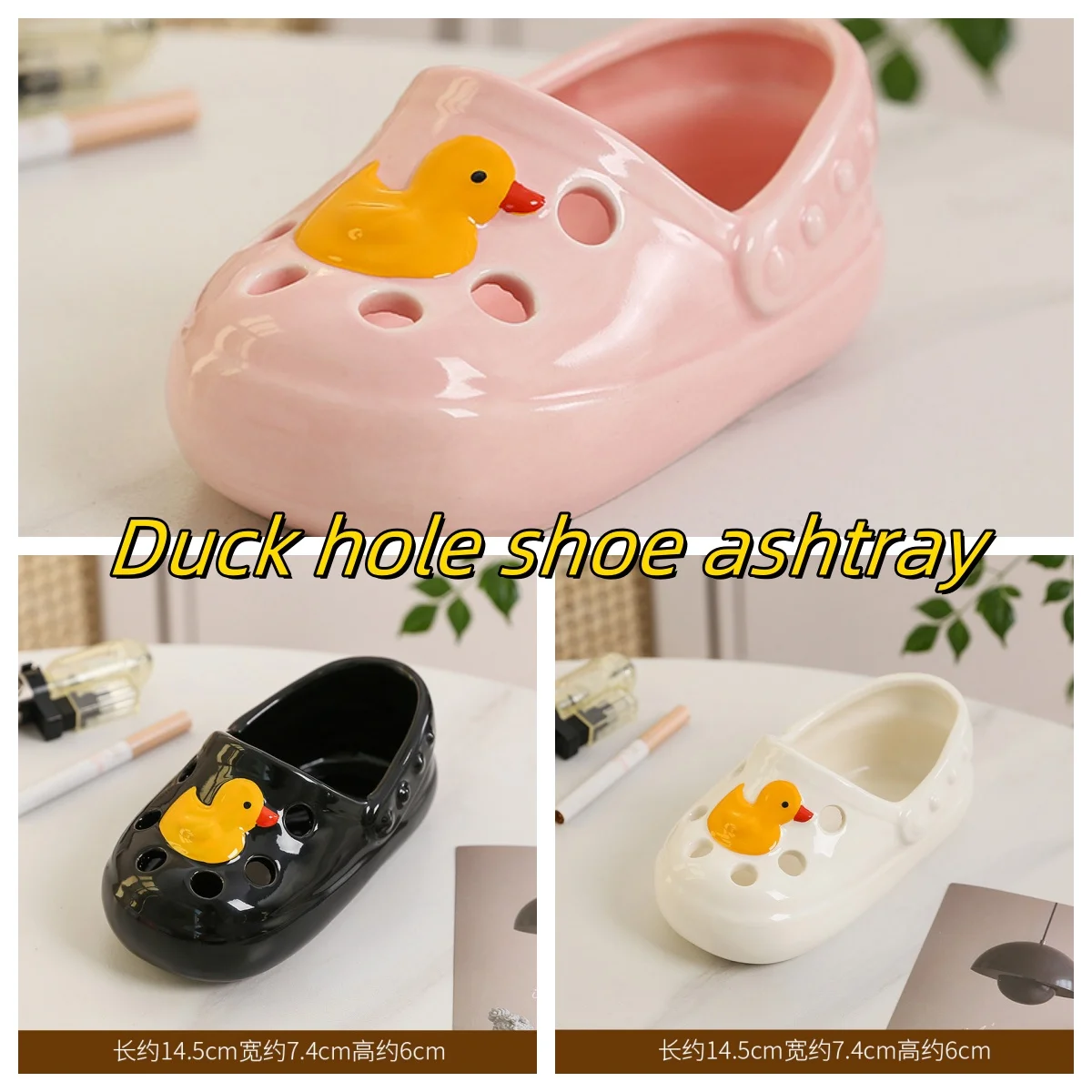 

Cute ceramic ashtray internet celebrity hole shoes duck high appearance office home living room ashtray anti fly ash