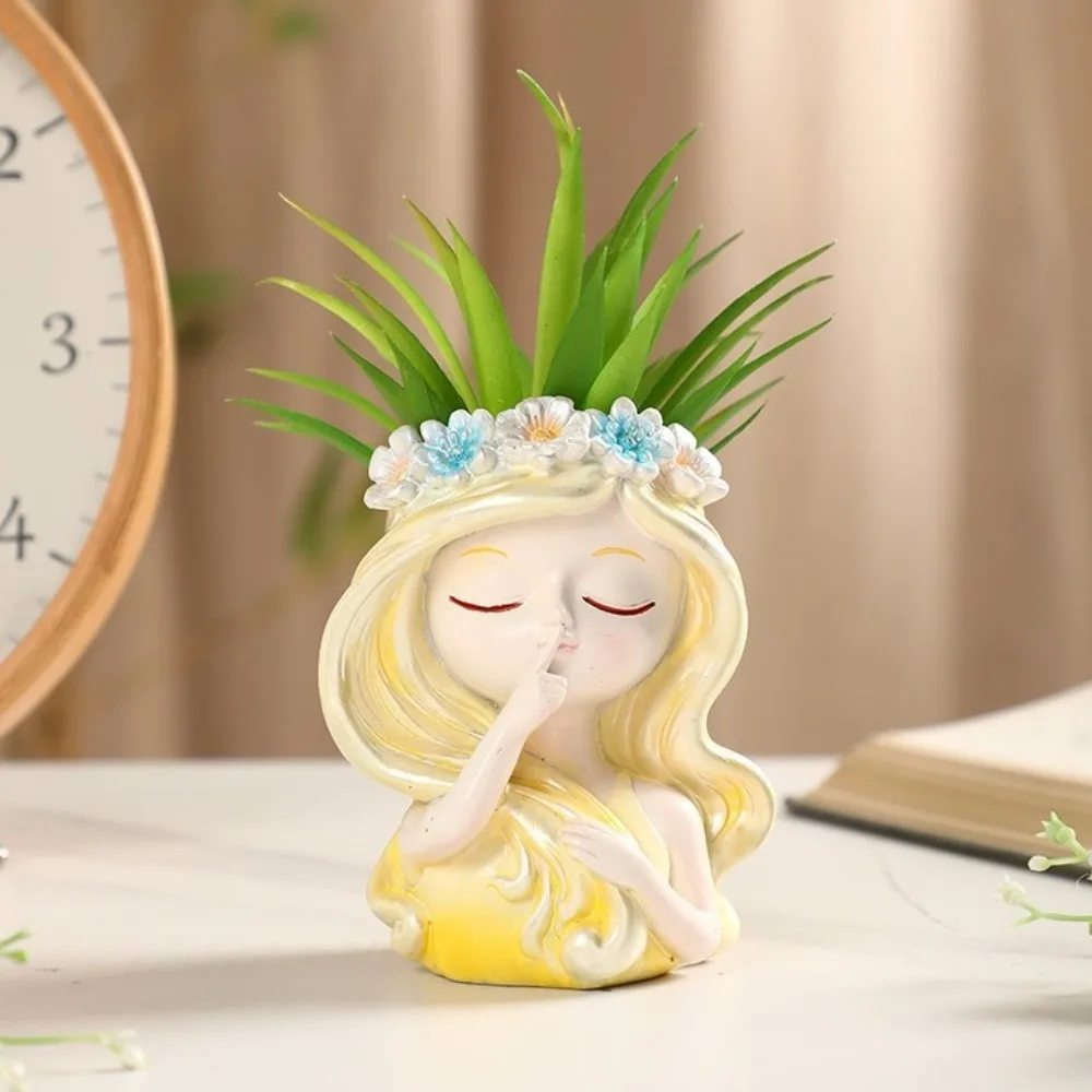 Creative Cute Fairy Head Plant Pot Resin Crafts Cartoon Girl Face Flowerpot Handmade Waterproof