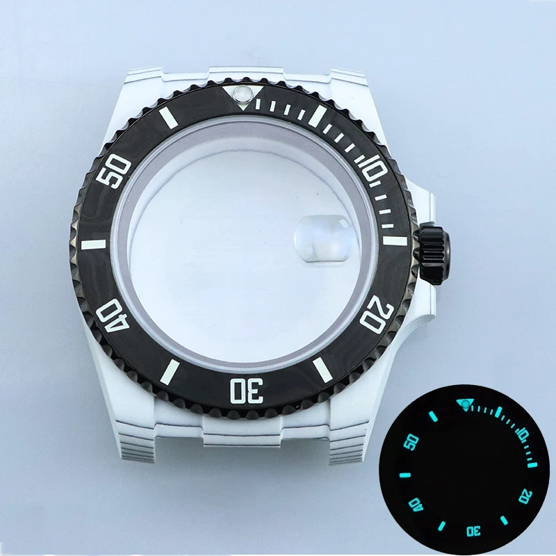 SEAGIS 40.5mm Real Carbon Fiber White Case Fit 3135 MOVT Sapphire Glass Carbon Fiber Bezel Blue Lume 27.5mm Dial