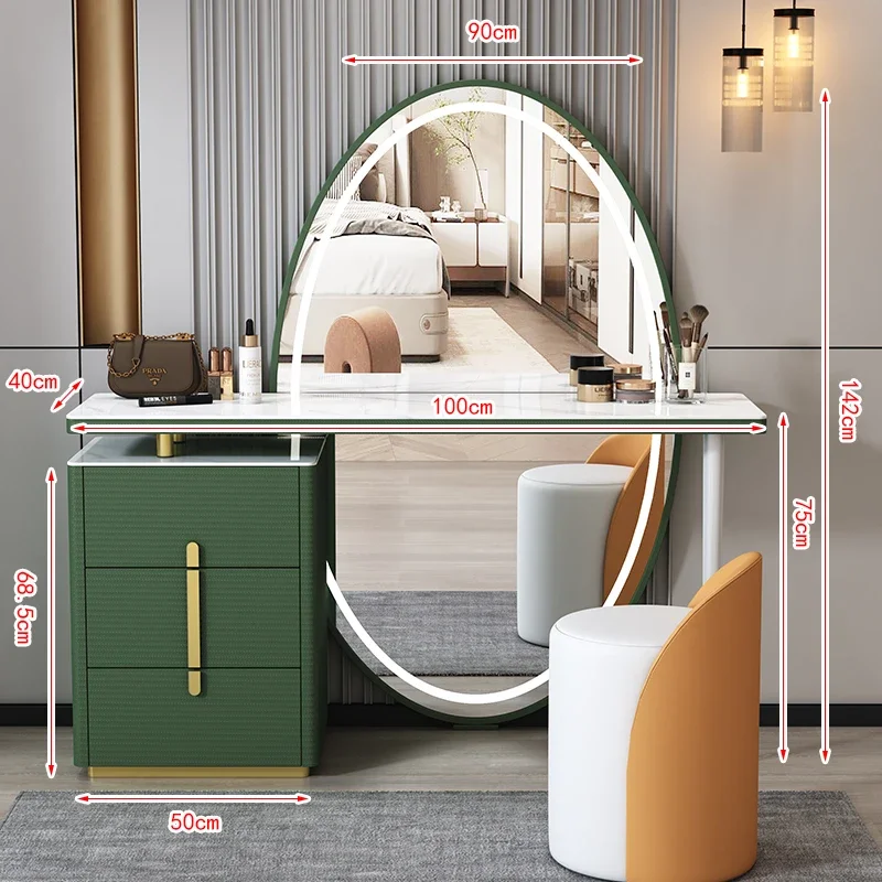 Modern Luxury Vanity Table Light Aesthetic Design Drawer Storage Dressing Table White Meuble Chambre Espejo Pie Home Furniture