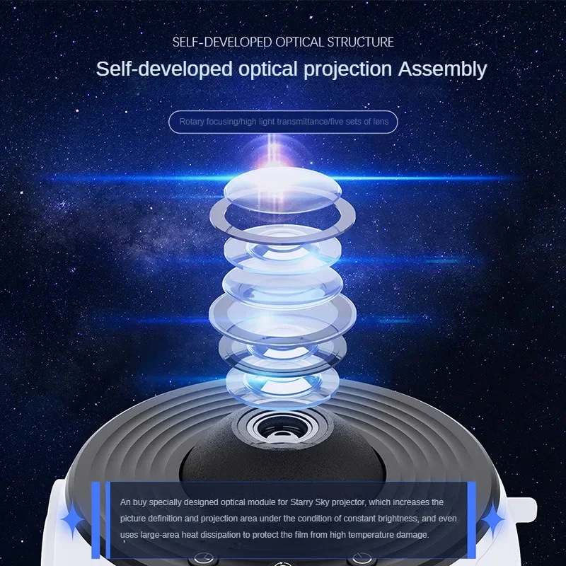 Lámpara de proyección de galaxia HD, luz de estrellas de dormitorio estrellado, luz de ambiente, pequeña lámpara de noche, instrumento de tierra, área proyectada cuadrada, 12