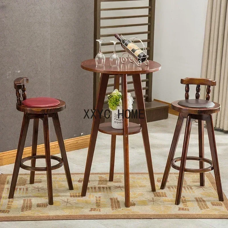 TAO VIP Customer Custom Light Luxury Solid Wood Bar Chair Backrest Bar Stool American Front Desk Bar Chair Retro High Stool