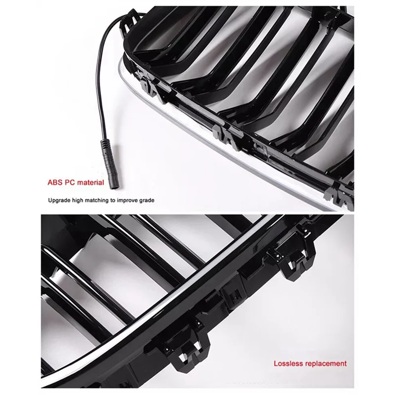 BB-Gloss Black Car Led Light Front Grille Replace Trim For BMW 5 Series F10 2010-2014