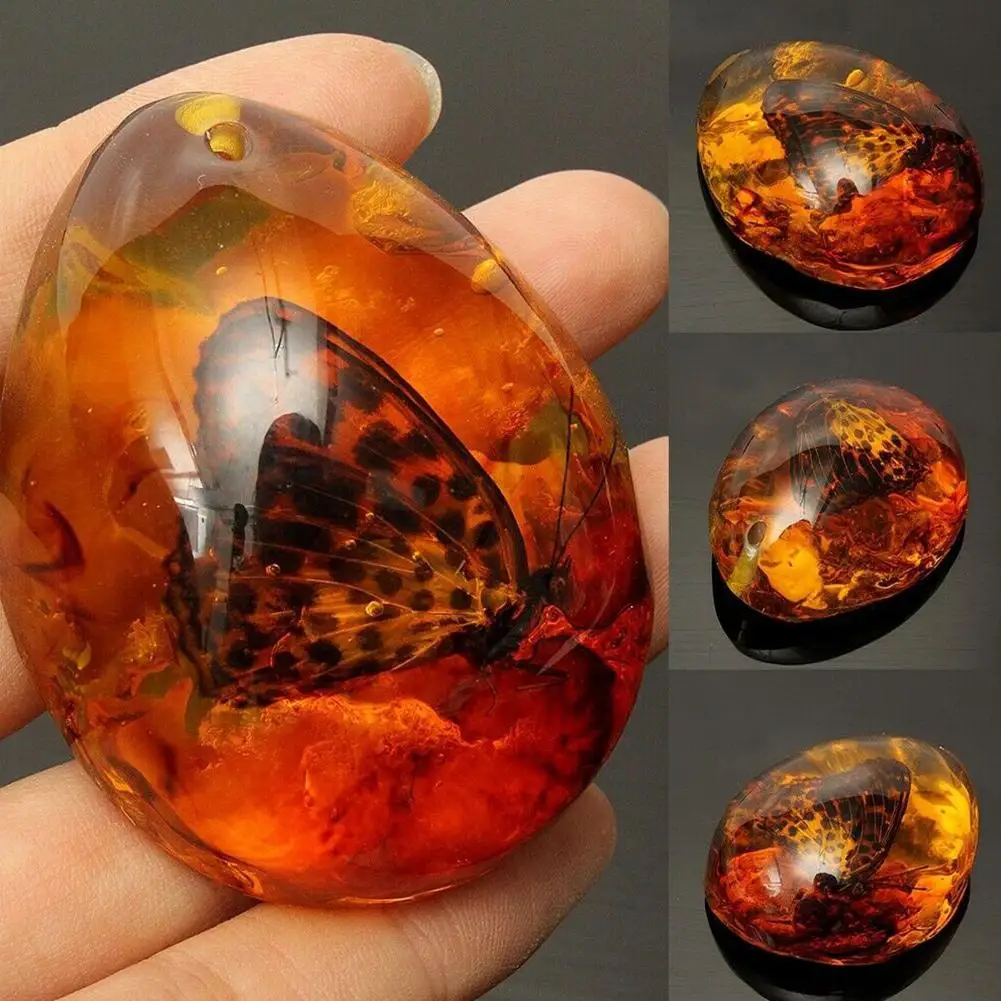 5*4 سنتيمتر جميلة العنبر فراشة الحشرات حجر قلادة قلادة الأحجار الكريمة DIY بها بنفسك مجوهرات قلادة الحرف ديكور المنزل S6T4