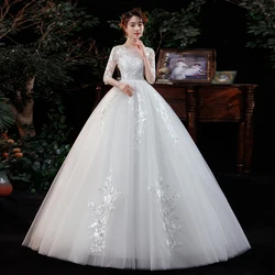 Luxury Customized Wedding Dress New Bride Large Size Long Sleeve Wedding Dresses Embroidery Lace Up Ball Gowns Vestido De Noiva