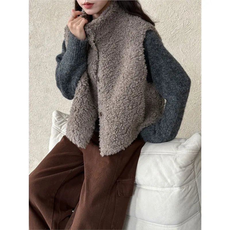 

Johnature женский жилет без рукавов из шерсти и замши, новый осенне-зимний стиль, повседневные свободные жилеты из овечьей шерсти в корейском стиле, пальто