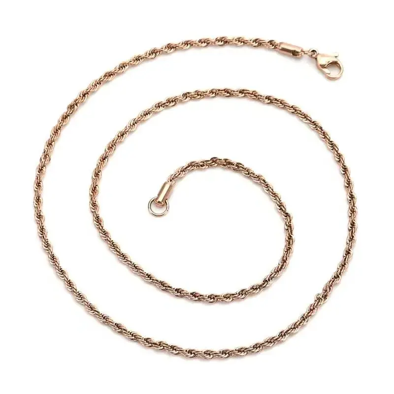 Modische Roségoldfarbene Edelstahl-Halskette mit Gedrehter Seilkette, Wasserdicht, Metallglieder, Großhandel für Männer und Frauen – Detail 5