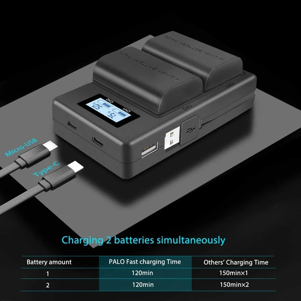 Mcoplus ​LP-E6NH LP-E6N LP-E6 Battery LCD USB Dual Charger for Canon EOS R5 R6 R 6D 7D 5D3 5D2 5D Mark IV 5DS R 90D 80D 70D 60D