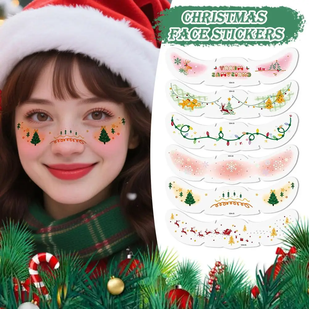 Christmas Face Tattoo Stickers Bells Bow Hearts Stars Ribbons Freckles Temporary Tattoo Stickers For Festival Party L1W9