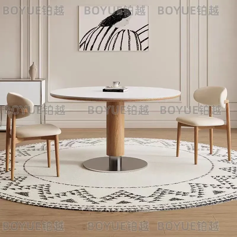 Minimalist Travertine Round Dining Table Small Solid Wood Coffee Table for Living Room Modern Side Table