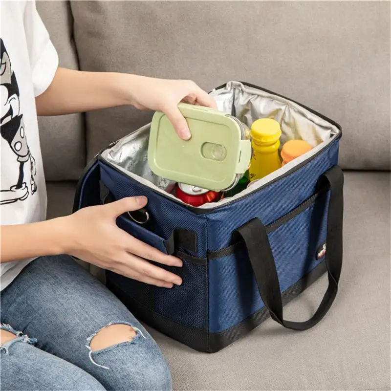 Oxford Cloth Lunch Bag Navy Blue Easy To Carry Thermal Insulation Leak-proof Thicken And Increase Storage Supplies Cooler Box