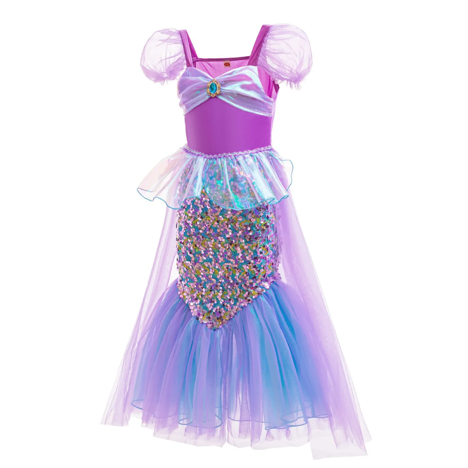 Little Mermaid Dress With Cloak Sequin Ruffles Princess Cosplay Costume Kids Ariel Fantasy Disguise Outfits Halloween Purim Sets