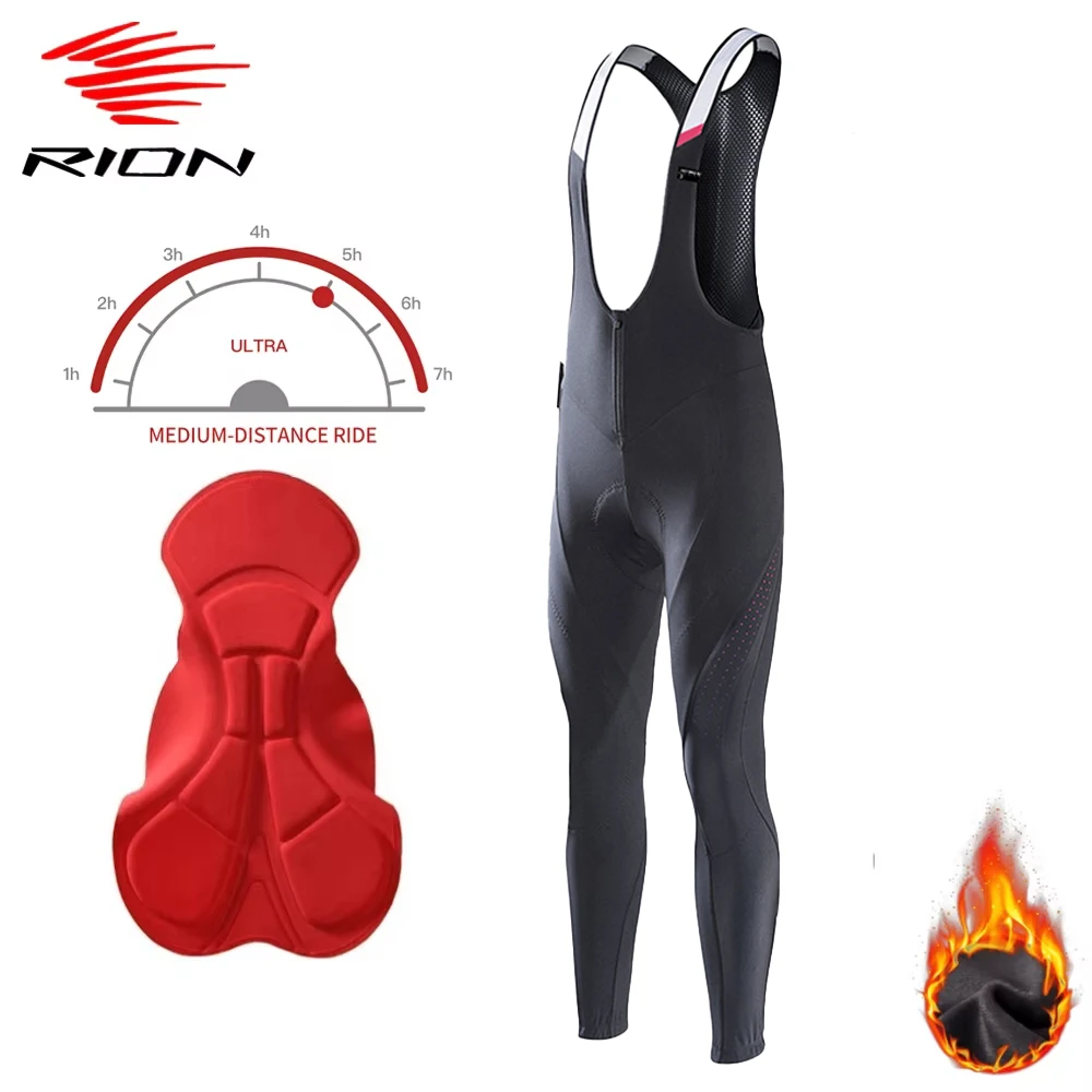 

RION Winter Cycling Bib Pants Men's MTB Bicycle Tights Mountain Bike Foam Padded Trousers Fleece Bike Clothing Medium Distance