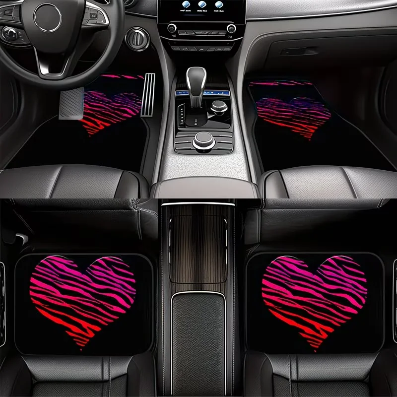 4Pcs Pink Zebra Print Heart-Shaped Sweet and Cool Style Car Floor Mats, Universal Car Interior Mats, Durable Polyester Fiber, Mother's Day Gift, Suitable for Various Car and Suv Models, Interior Decorative Mats, Wear-Resistant and Non-Slip, Car-Specific Floor Mats, Perfect Gift for Loved Ones and Friends, Fun Design Floor Mats, High-Quality Materials, Holiday Shoppers, Truck Owners