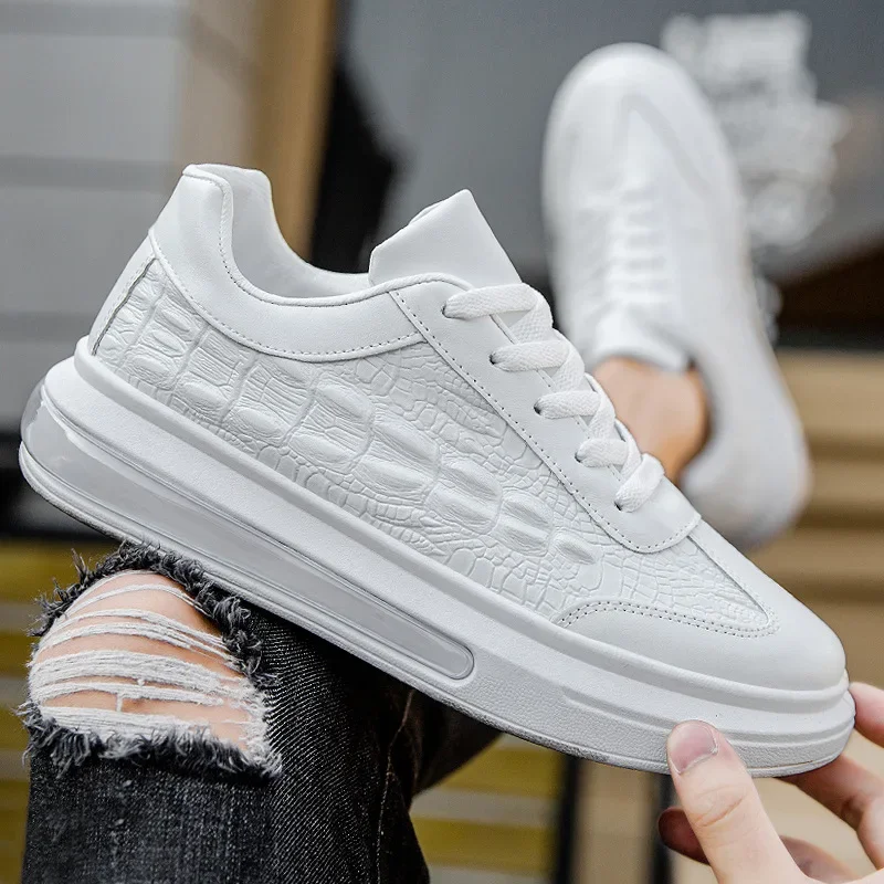 Sneakers Air Cushion Men Shoes Platform Casual Sneakers for Men Summer 2024 New Comfortable Solid Leisure Leather Zapatos Hombre