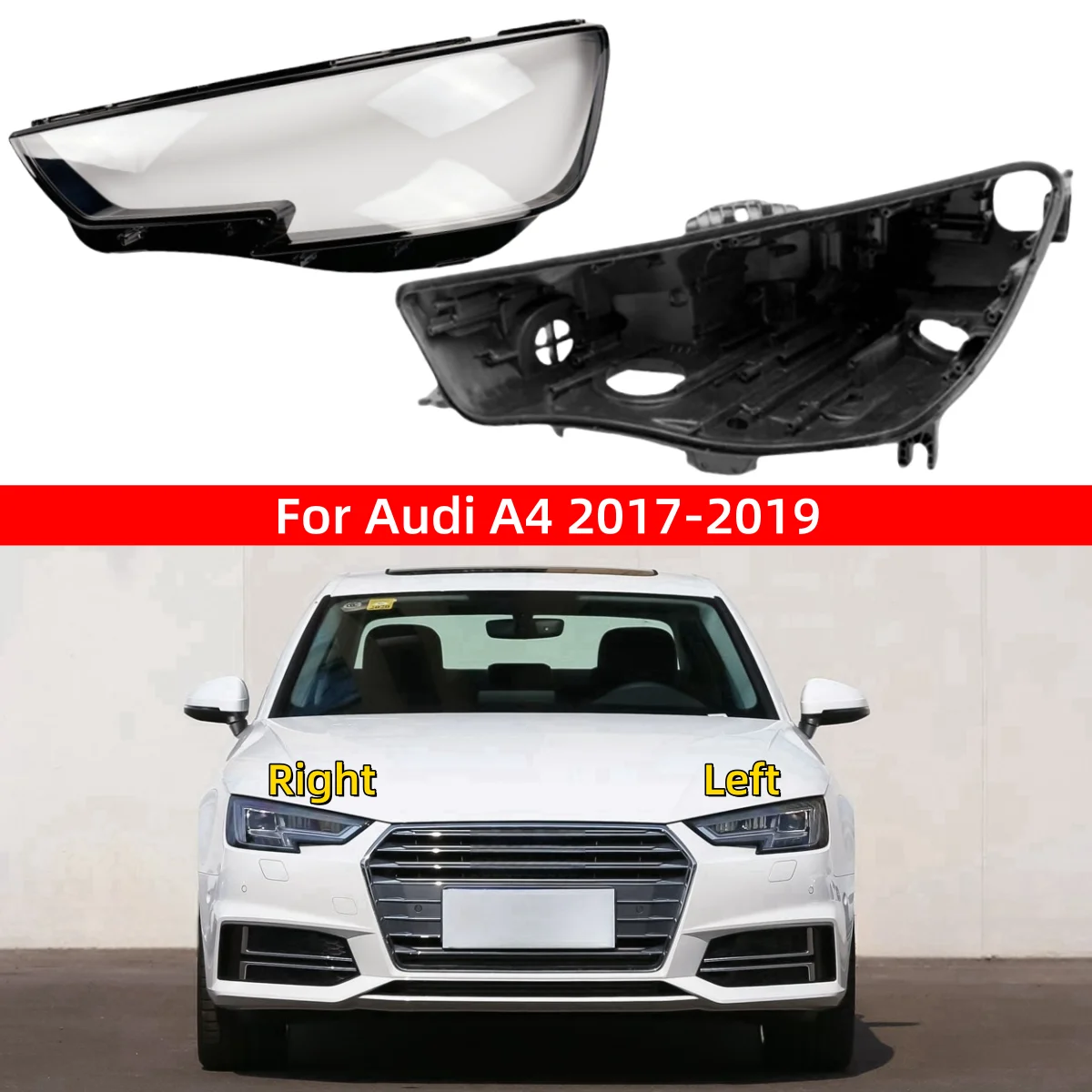

For Audi A4 A4L 2017 2018 2019 Car Interior Replacement Parts Headlight Cover Headlights Black House
