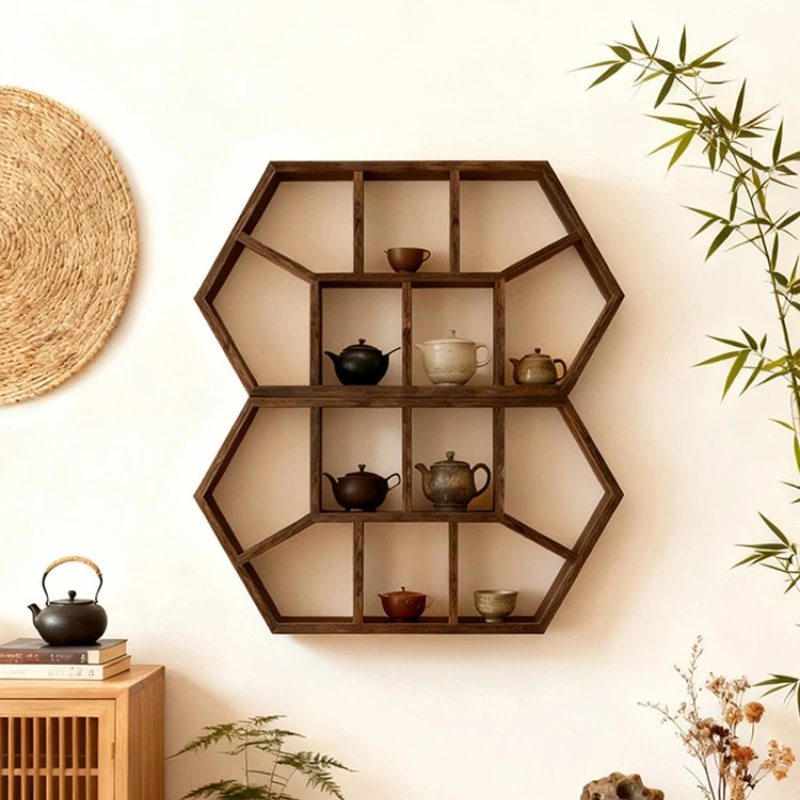 Chinese Solid Wood Antique Display Shelf Mini Tea Ware Storage Rack Multi Treasure Cabinet Teacup Showcase Decorative Stand