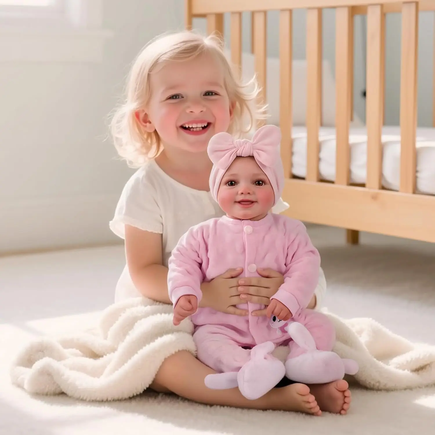 

NPK 17''High Quality Painted with Visible Veins Cuddly Smiling Bebe with Painted Hair Soft Cloth Body Reborn Doll
