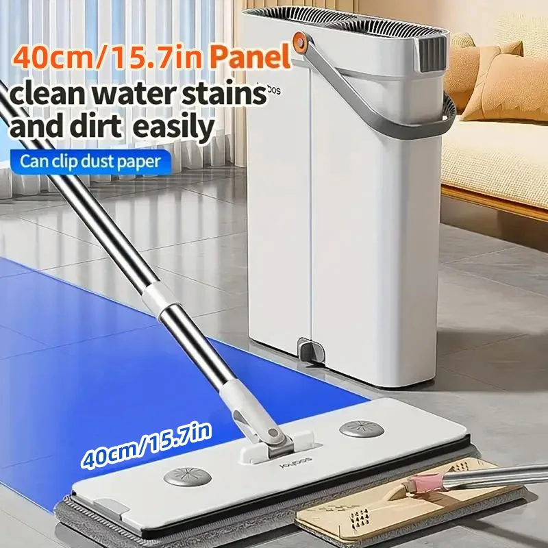Joybos Ultra-Slim Flachmopp-Set mit Eimer 360 ° Das freihändige Wasch- und Trockensystem mit Schwenkfunktion enthält 2 Mikrofaser-Pads für Hartholz-, Fliesen- und Laminatböden. – Detail 9