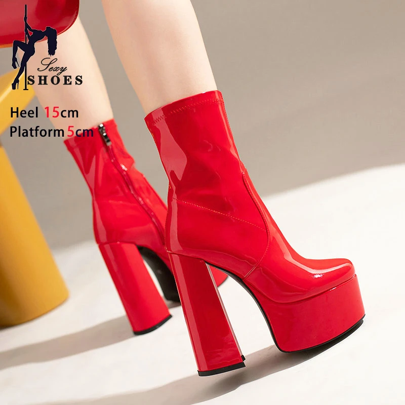 Platform Boots For Women 2024 New Brand Chunky Heel Motorcycle Shoes 15CM Ultra High Heels Winter Shoes Female Goth Ankle Boots